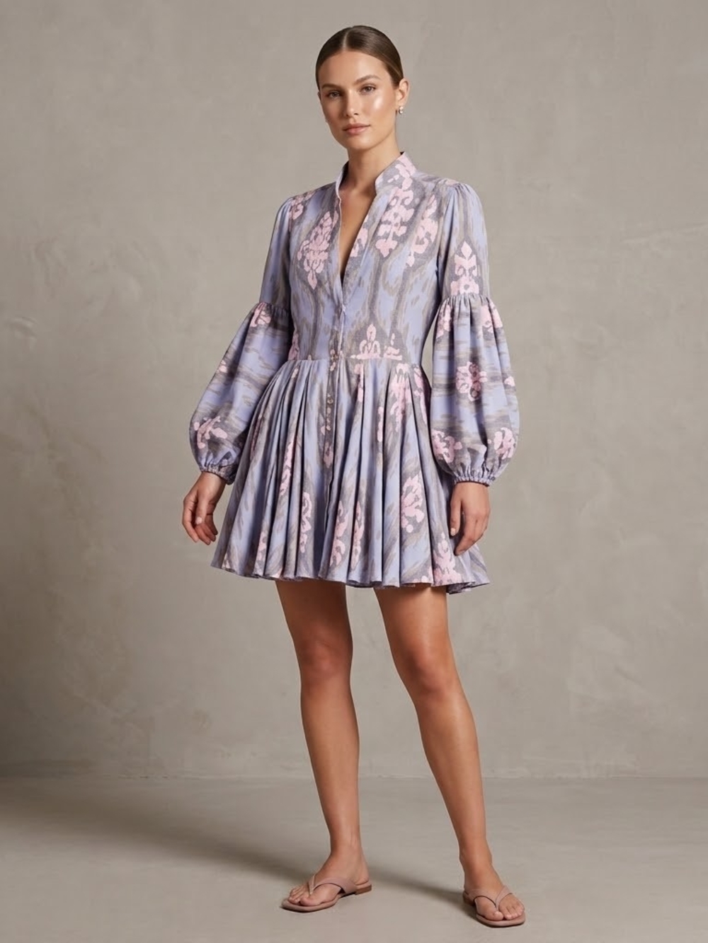 Women's Lavender Floral Long-Sleeve Mini Dress